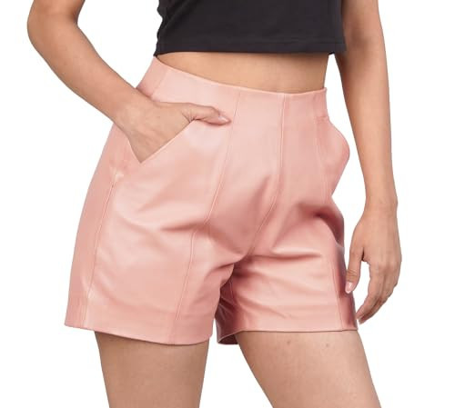 Decrum Womens Lambskin Short Bottom - Pink Leather Shorts for Women Trendy | [663728086] Dbra Pink, XXL | Amazon (US)