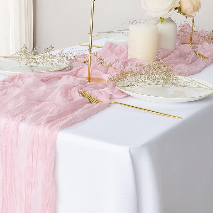 2 Pack Blush Cheesecloth Table Runners, 10Ft Baby Pink Gauze Table Runner Romantic Wedding Cheese... | Amazon (US)