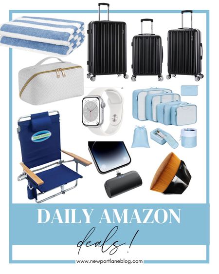 Amazon deals, travel accessories, travel must haves, spinner luggage, hard side luggage, striped towels, beach chair, phone charger, makeup brush, AppleWatch, cosmetics case, packing cubes

#LTKmens #LTKsalealert #LTKunder100