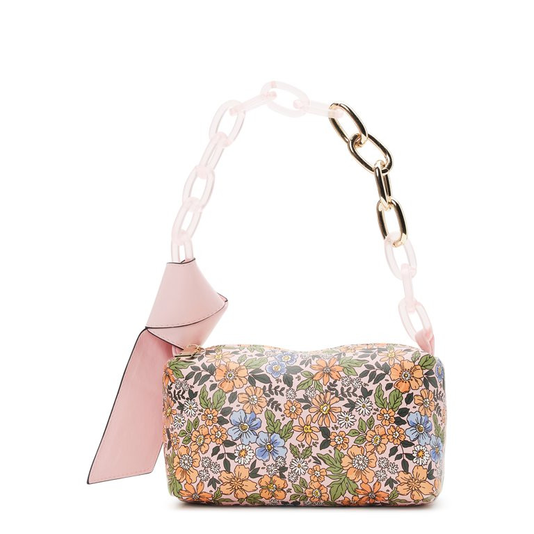 No Boundaries Women's Shoulder Handbag with Chain Strap, Pink Floral | Walmart (US)
