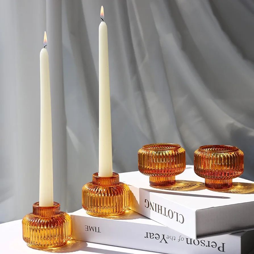 Amazon.com: Woho Candlestick Holders Set of 4, Amber Votive Candle Holders for Fall Wedding Table... | Amazon (US)