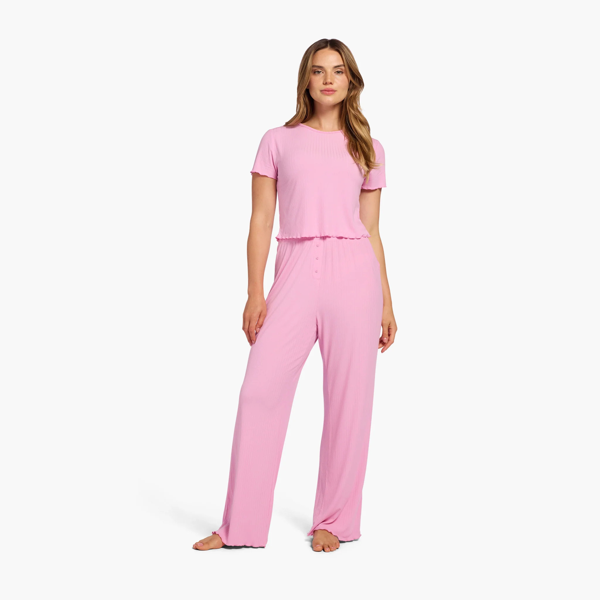 Mini Rib Pajama Set | Bubblegum Pink | Nuuds US