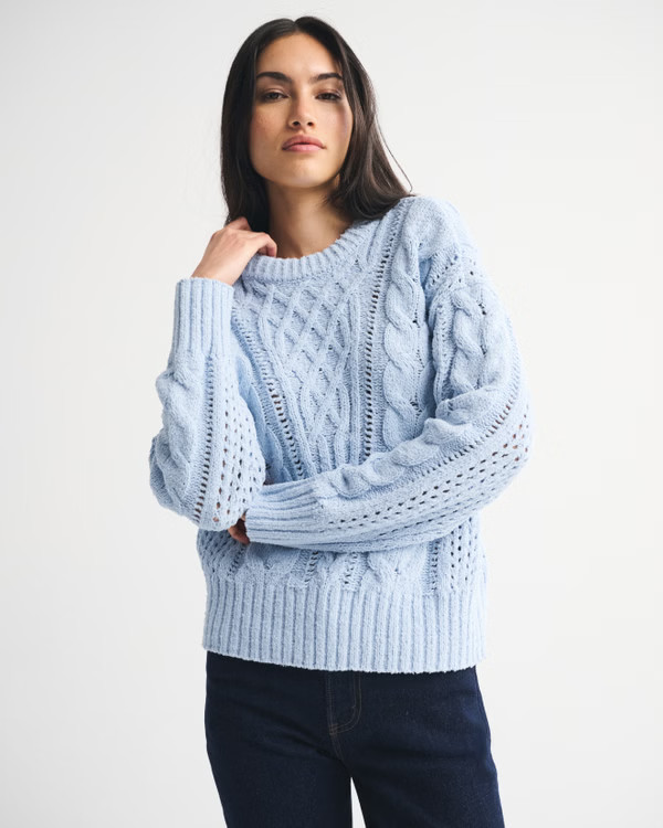 Women's Textural Stitch Cable Crew Sweater | Women's Tops | Abercrombie.com | Abercrombie & Fitch (US)