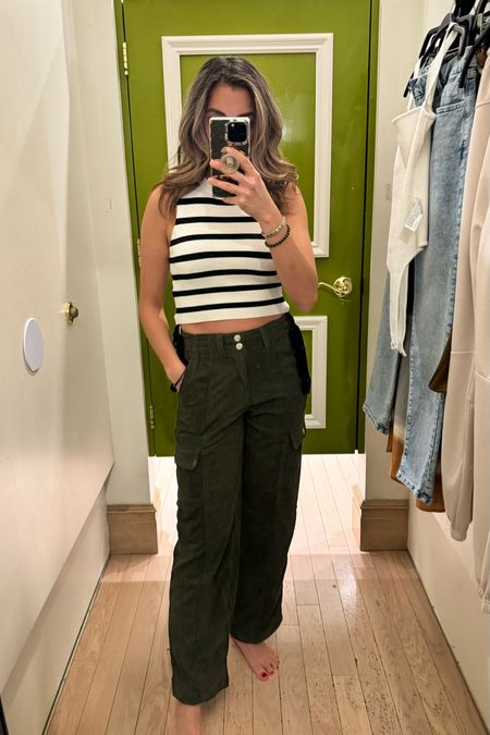 Forever 21 Knit striped crop top and green cargo pants. You may want to size up on cargo pants. Unless you prefer a snug fit.

#LTKSeasonal #LTKfindsunder100 #LTKfindsunder50