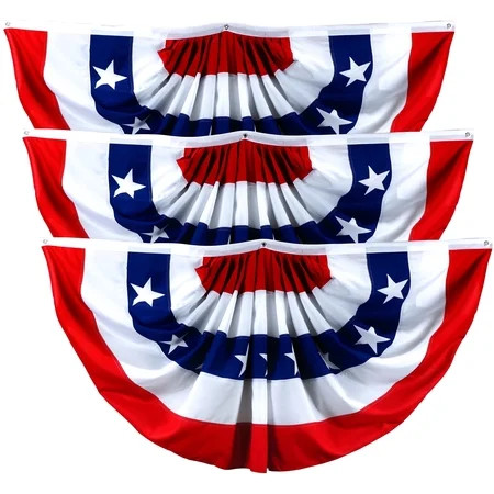G128 -4th of July décor 1.5x3 ft, 3 Pack American Fan Flags for Outdoor Patriotic Decoration Bunting | Walmart (US)