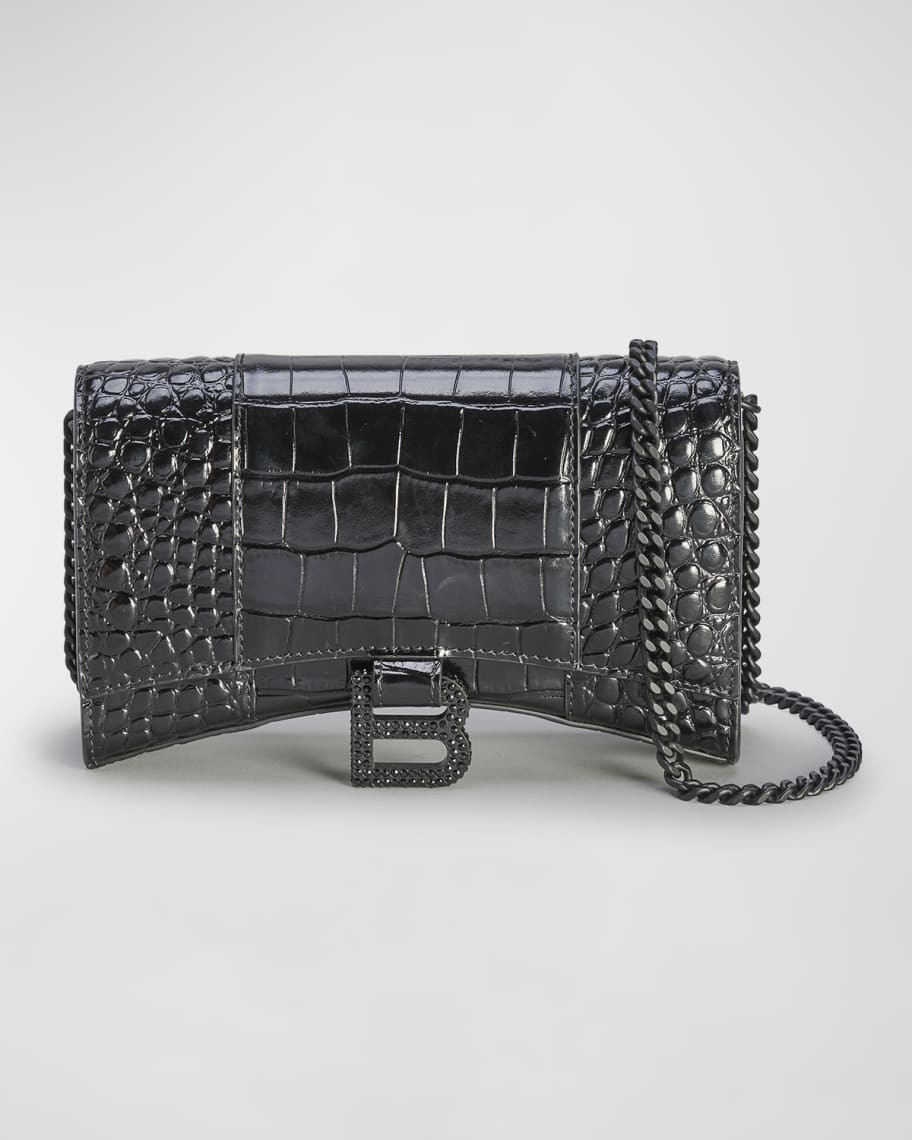 Balenciaga Hourglass Croc-Embossed Wallet on Chain | Neiman Marcus