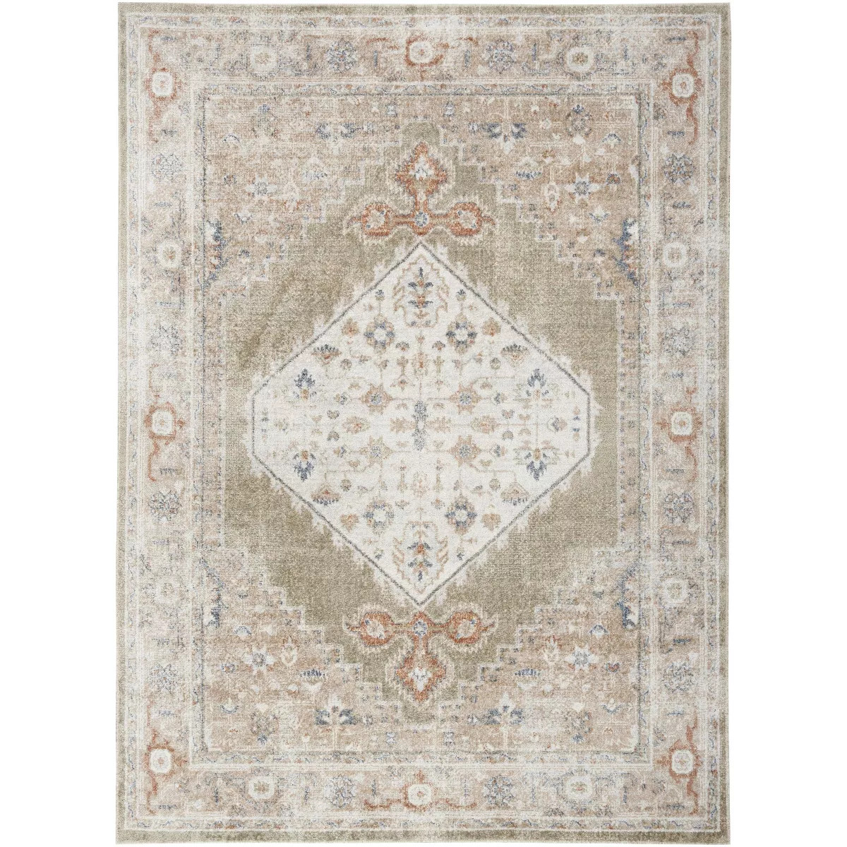 Nourison Astra Machine Washable Vintage Persian Indoor Rug Sage Multi 6'7" x 9' | Target