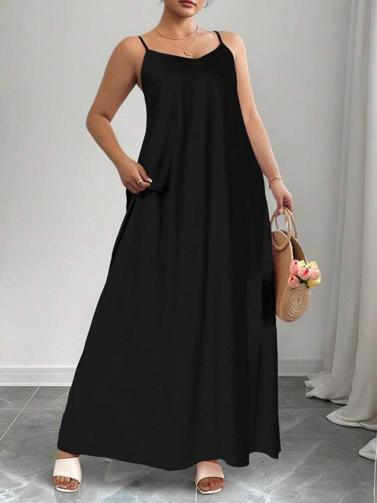 Elenzga Women's Elegant Solid Color Sleeveless A-Line Dress Maxi Women Outfit | SHEIN