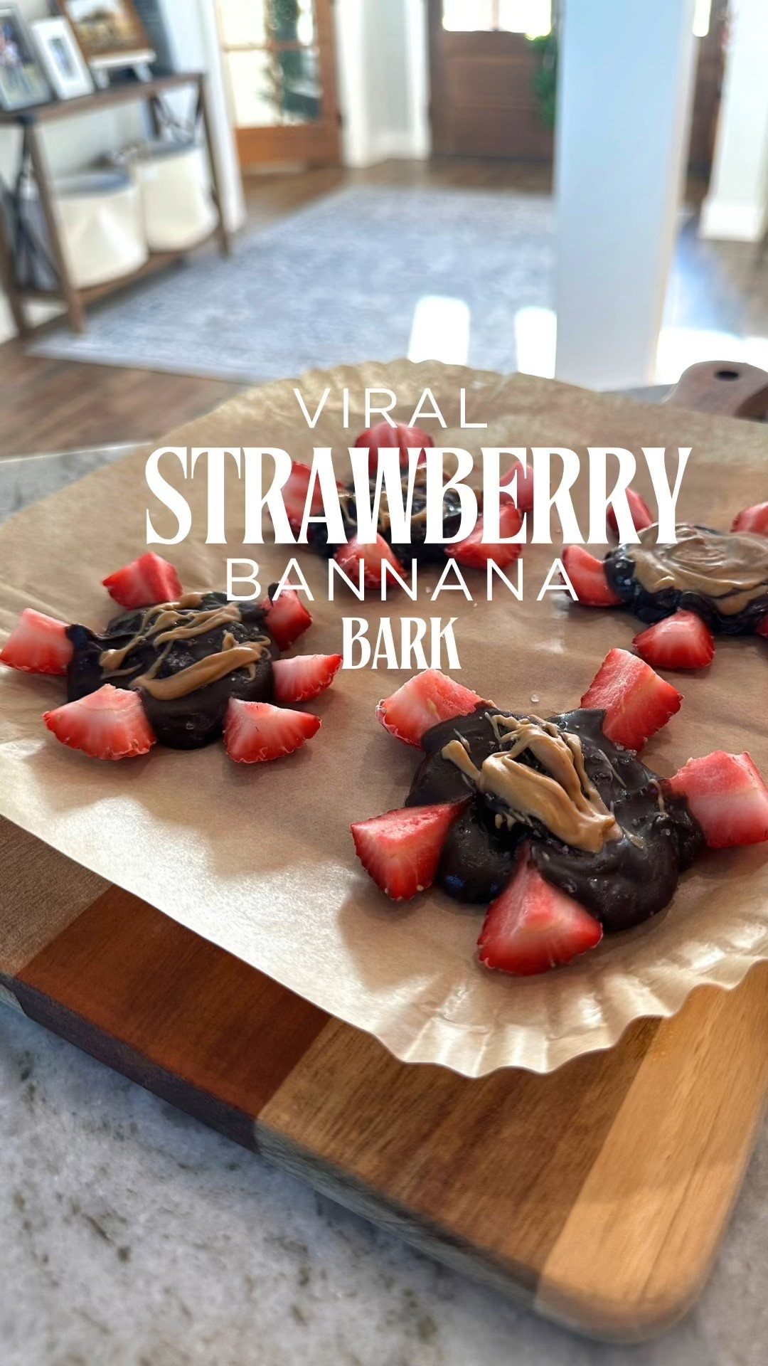 Would you try this healthy snack?!…. Strawberry Banana Bark, is perfect for
snack time or a healthier sweet treat. It's also kid-approved!

VIRAL STRAWBERRY BANANA BARK!!
Ingredients:
• fresh strawberries,
•sliced banana slices
•melted dark chocolate
• creamy nut butter of choice
•flaky sea salt (optional)
Directions:
1. Arrange your strawberry slices on a parchment lined baking sheet with one banana slice in the center.
2. Drizzle melted dark chocolate on top.
3. Top with flaky sea salt (optional).
4. Drizzle creamy nut butter on top.
5. Freeze until the chocolate hardens.
6. Add more flaky sea salt if desired and enjoy!
#easysnack #healthysnackideas #kidapproved #momhack #foodiefinds #Itkvideo #Itkhome #healthytreats #recipesforyou #recipesforkids #chocolatebark #strawberrybanana

#LTKFamily #LTKWatchNow #LTKHome