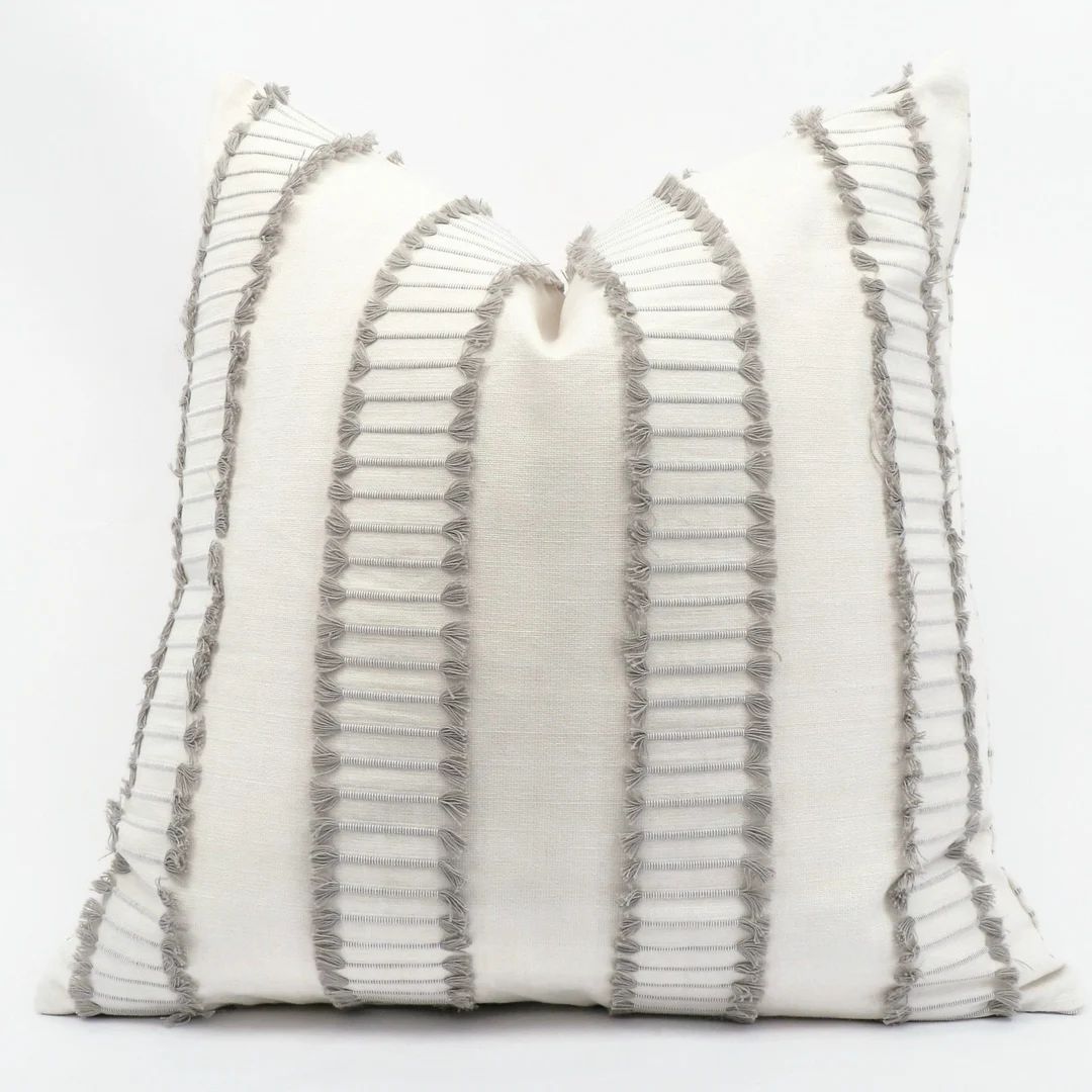 Modern White and Gray Pillow Cover, Calders-Fringe in Ash, Euro Shams, Lumbar Pillow Cover, Desig... | Etsy (US)