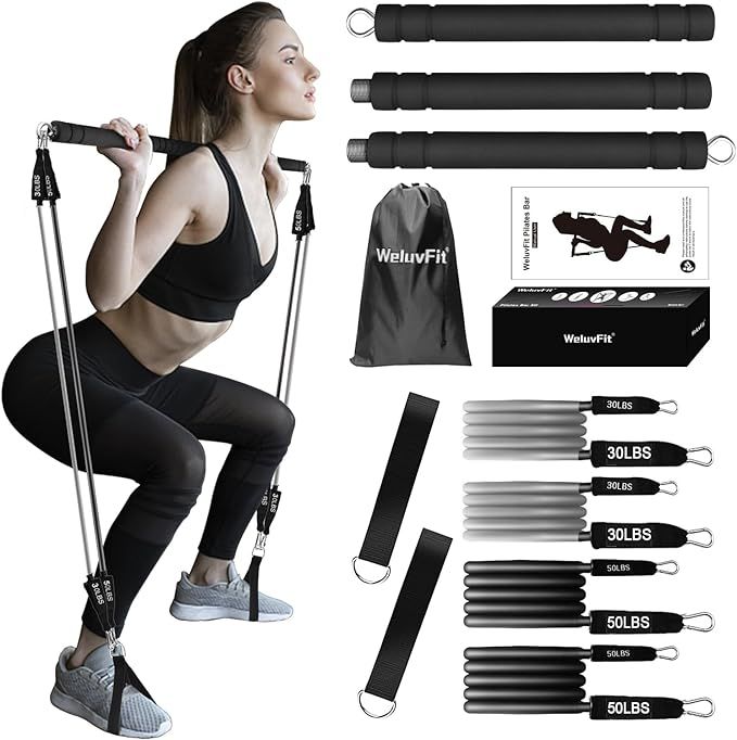 WeluvFit Pilates Bar Kit with Resistance Bands, Pilates Bar with Non-Slip Foot Belts /3-Section/E... | Amazon (US)
