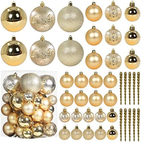Christmas Ball Ornaments for Christmas Decorations - 45 Pieces Xmas Tree Shatterproof Gold Ball O... | Amazon (US)