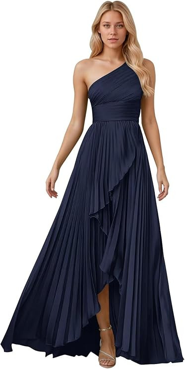 One Shoulder Bridesmaid Dresses for Women 2026 Long Satin High-Low Formal Wedding Guest Evening D... | Amazon (US)