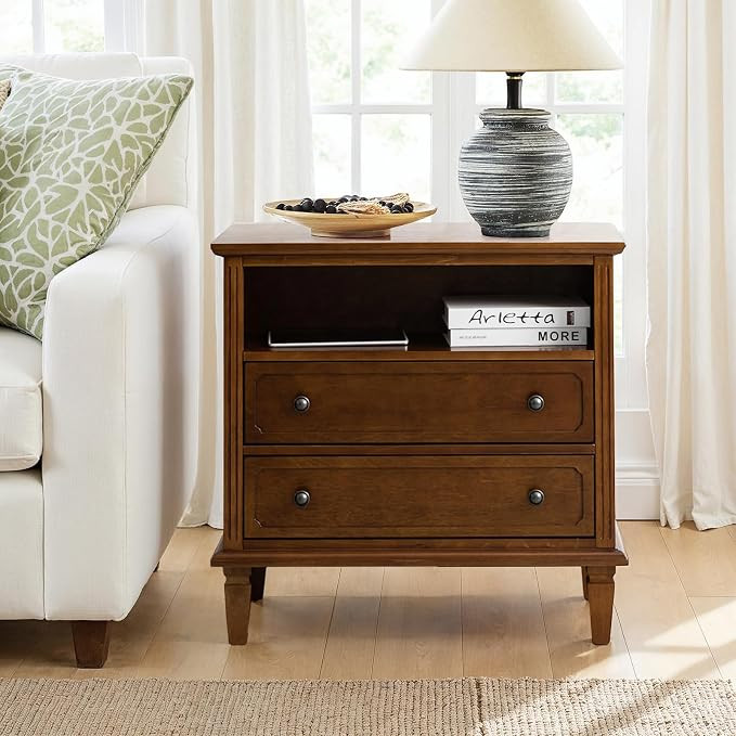 HULALA HOME Farmhouse End Table with Charging Station, End Table with USB Ports & Outlets, Fluted... | Amazon (US)
