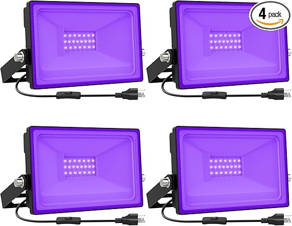 Onforu 4 Pack 20W LED Black Lights, Blacklight Flood Light with Plug and Switch, IP66 Waterproof ... | Amazon (US)