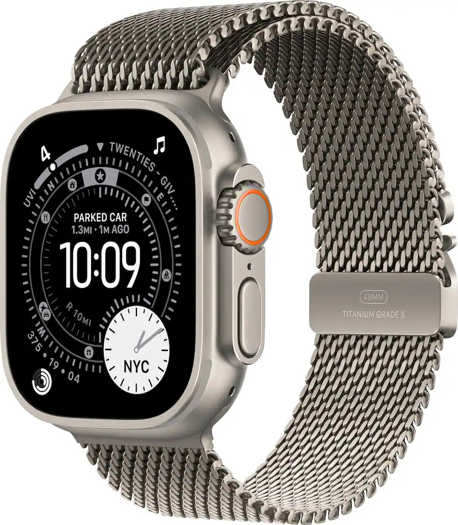 Apple Watch Ultra 3 (GPS+Cellular) 49mm Titanium Case with Titanium Milanese Loop - Medium - N... | Best Buy U.S.