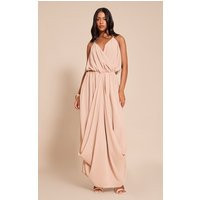 Tall Beige Chiffon Drape V Neck Shift Maxi Dress | PrettyLittleThing US
