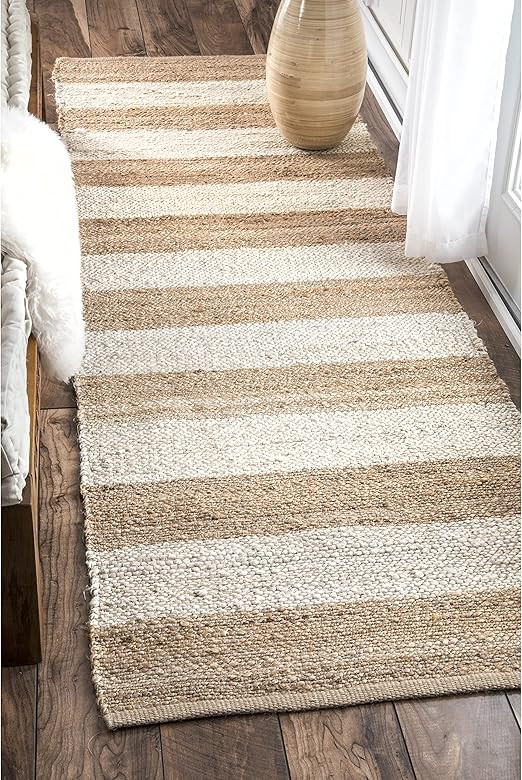 nuLOOM Alisia Flatweave Striped Jute Runner Rug, 2' 6" x 6', Off White | Amazon (US)
