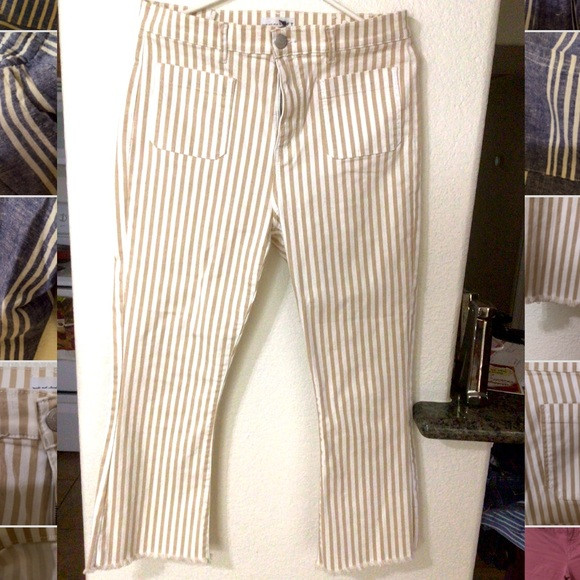 Loft High Waist Flare Crop Tan & White Stripe Jeans , Denim 31, US 12 | Poshmark