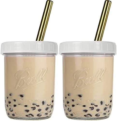 Amazon.com: Bedoo Bubble Tea Cups 2 pack, Reusable Wide Mouth Smoothie Cups, Iced Coffee Cups Wit... | Amazon (US)