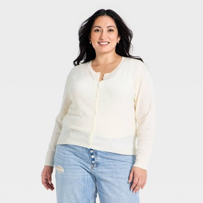 Women's Pointelle Button-Down Cardigan - A New Day™ Cream 2X | Target