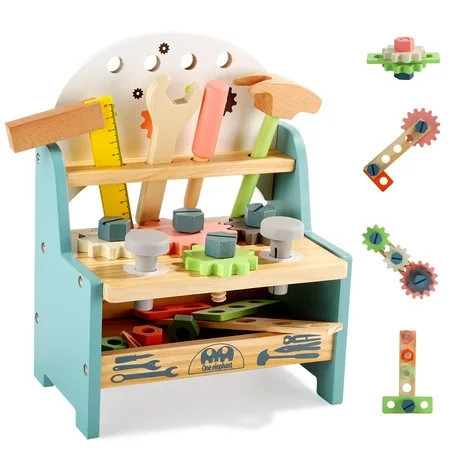 JoyStone Wooden Tool Bench Toy, Mini Workbench Pretend Play Set with Tools & Screws, Develop Fine Motor Skill Toy for Toddlers Ages 3+ Boys and Girls | Walmart (US)