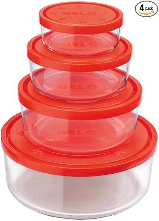 Bormioli Rocco Gelo 4pc Glass Container/Food Storage Set with Red Lid (11.75 oz, 24.25 oz, 44.75 ... | Amazon (US)