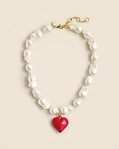 Enamel heart and pearl pendant necklace | J. Crew US