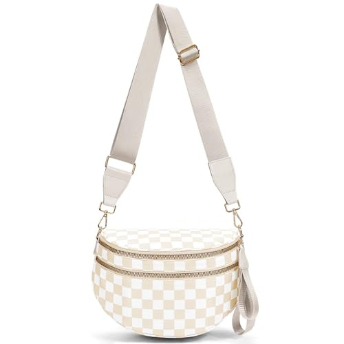 hibear Checkered Crossbody Bag Spacious Bum Bags for Women Nylon Crossbody Fanny Packs Checkered Purse Belt Wallet | Amazon (US)