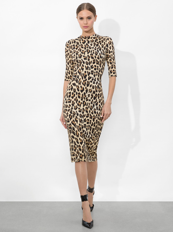 DELORA FITTED MOCK NECK MIDI DRESS | Alice + Olivia