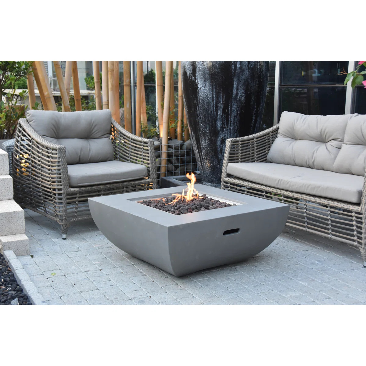 Jaymie 34" Outdoor Concrete Fire Table 50,000 BTU - Includes Lava Rocks & PVC Cover | Wayfair North America