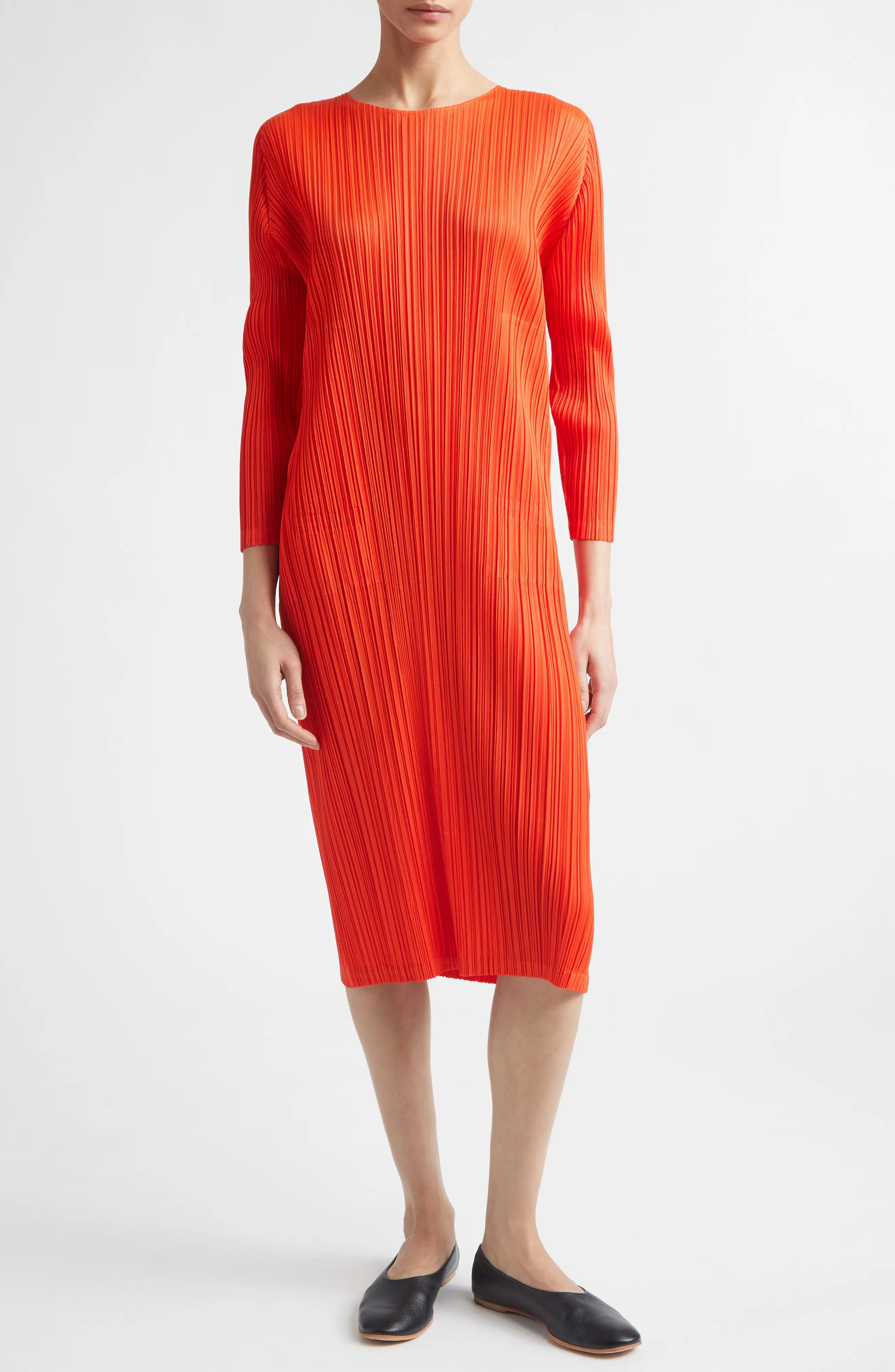Pleats Please Issey Miyake Monthly Colors February Pleated Long Sleeve Midi Dress in Red at Nordstrom, Size 2 | Nordstrom
