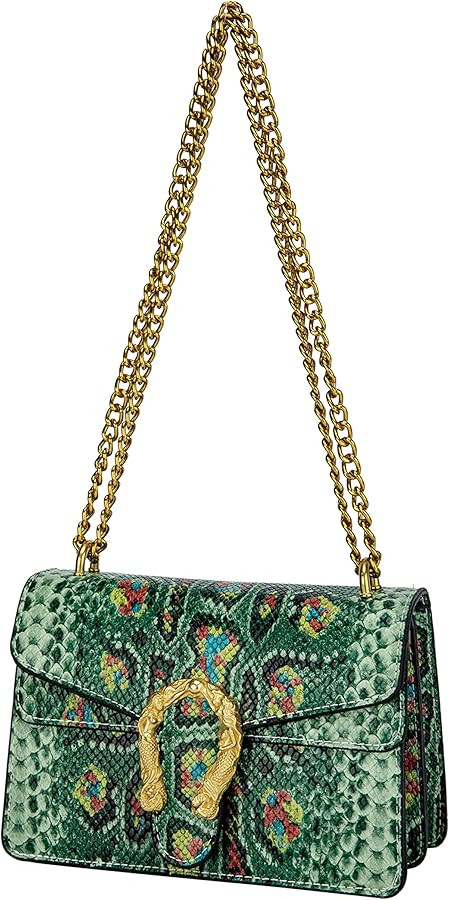 Leather Shoulder Bag Chain Purse for Women - Fashion Crossbody Bags Vintage Snake Print Underarm ... | Amazon (US)