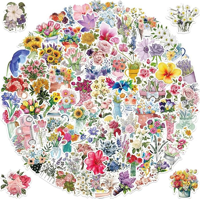 100pcs Flower Stickers for Girl, Cute Floral Aesthetic Waterproof Vinyl Decal for Kids Teen Adult... | Amazon (US)