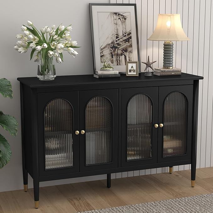 Sideboard Buffet Cabinet with 4 Glass Doors, 48" Accent Storage Cabient with Removable Shelves, B... | Amazon (US)