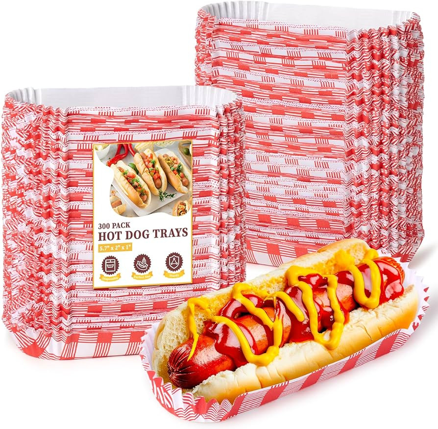 300 Pcs Paper Hot Dog Trays, Small Disposable Hot Dog Boats Fluted to Go Food Holders for Concess... | Amazon (US)