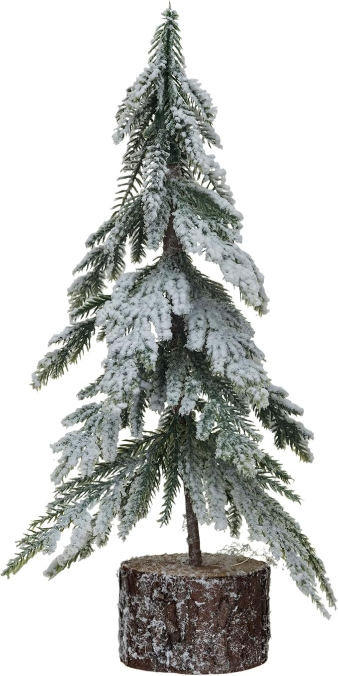Creative Co-Op Faux Fir Tree with Wood Base and Snow Finish, Green | Amazon (US)