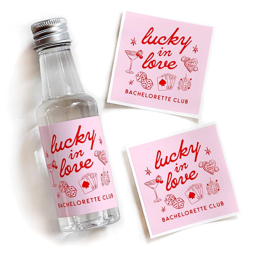 Lucky in Love Vegas Bachelorette Shot Labels, Mini Liquor Bottle Stickers - 16-Pack Personalized ... | Amazon (US)