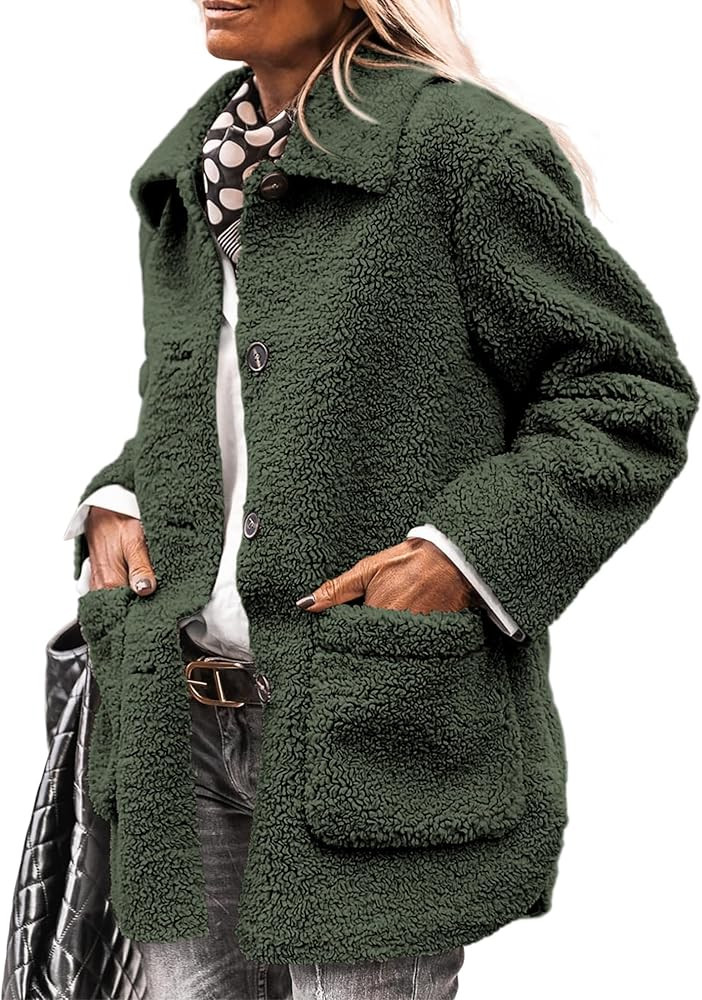 PRETTYGARDEN Women's Winter Faux Fur Coats Long Sleeve Lapel Button Down Pockets Fleece Sherpa Ja... | Amazon (US)