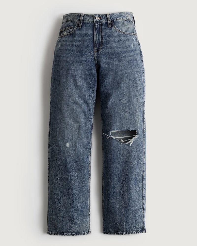 High-Rise Ripped Medium Wash Lightweight Baggy Jeans | Hollister (US)