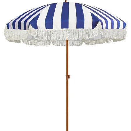 AMMSUN 7ft Patio Umbrella with Fringe Tassel Outdoor UPF50+ Shade Tilt Shelter,Navy Stripes | Walmart (US)