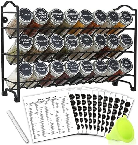 SWOMMOLY Spice Rack Organizer with 24 Empty Round Spice Jars, 396 Spice Labels with Chalk Marker and | Amazon (US)
