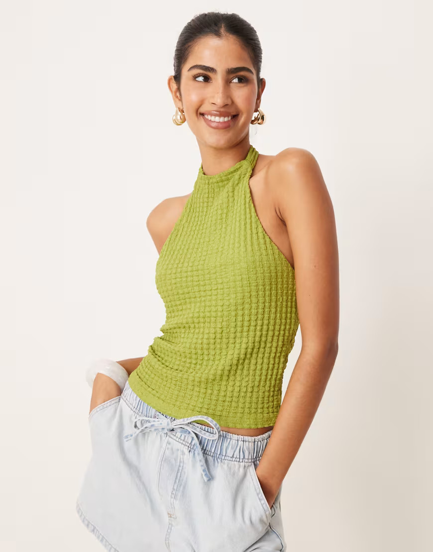 ASOS DESIGN textured halter top in green | ASOS (Global)