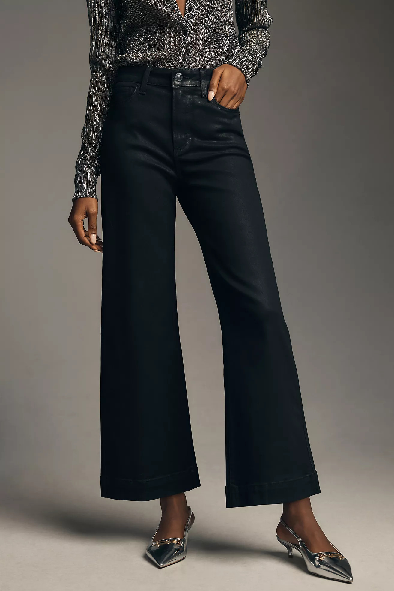 PAIGE Anessa Coated High-Rise Crop Wide-Leg Jeans | Anthropologie (US)