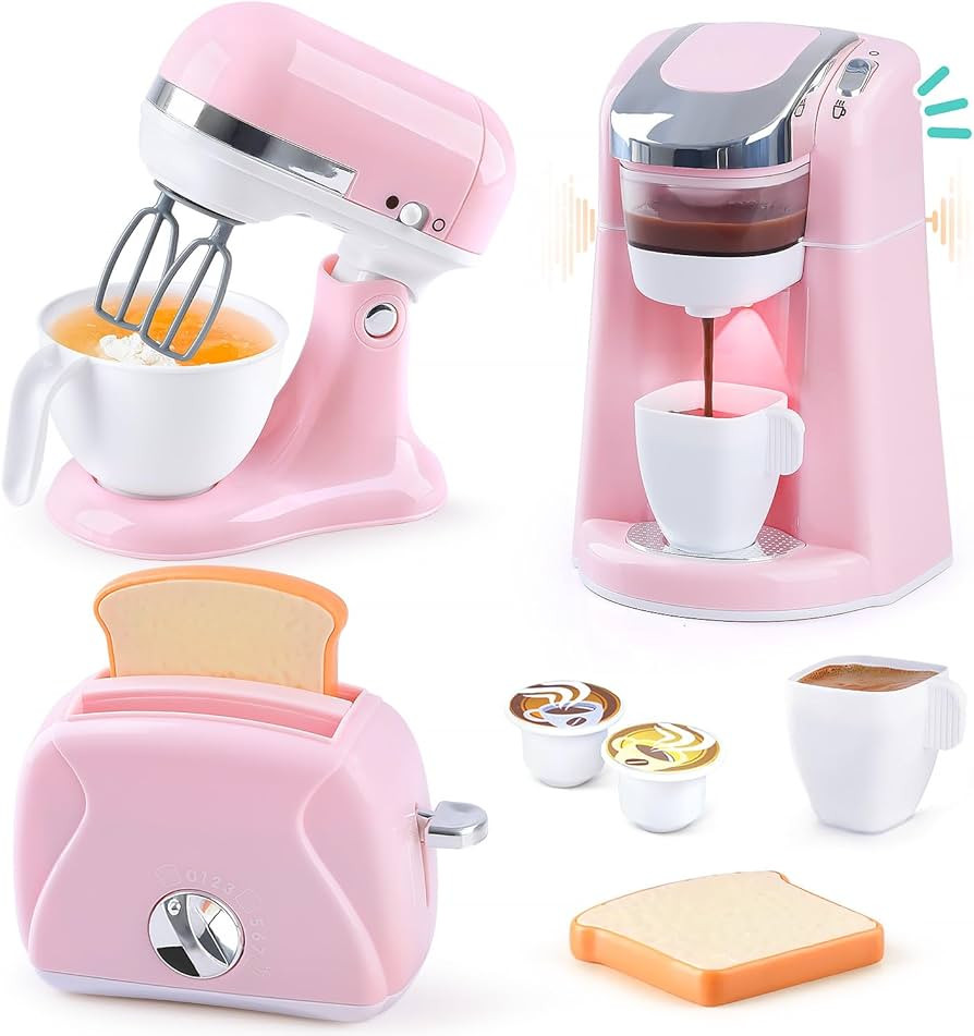 Play Kitchen Appliances Toys - Kids Kitchen Playset Accessories, Pretend Play Toy Sets with Coffe... | Amazon (US)