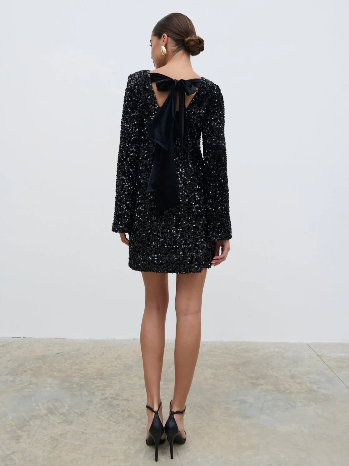 Bow Sequin Shift Dress - Black | Pretty Lavish (UK)