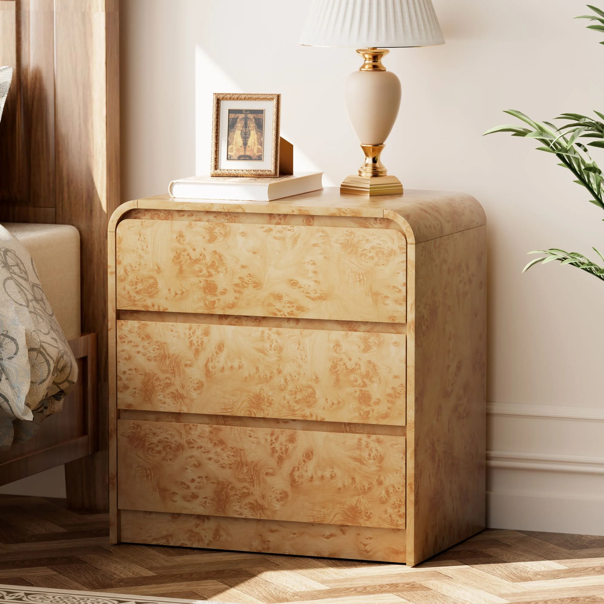 COZAYH Farmhouse 3 Drawer Wood Dresser with Rounded Edge, Bedroom Storage Cabinet, Mid Century Ch... | Walmart (US)