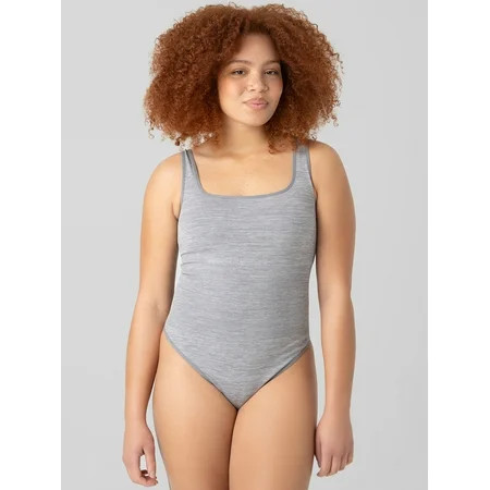 No Boundaries Women's Seamless Smoothing Rib Square Neck Bodysuit, Sizes XS-XXXL | Walmart (US)