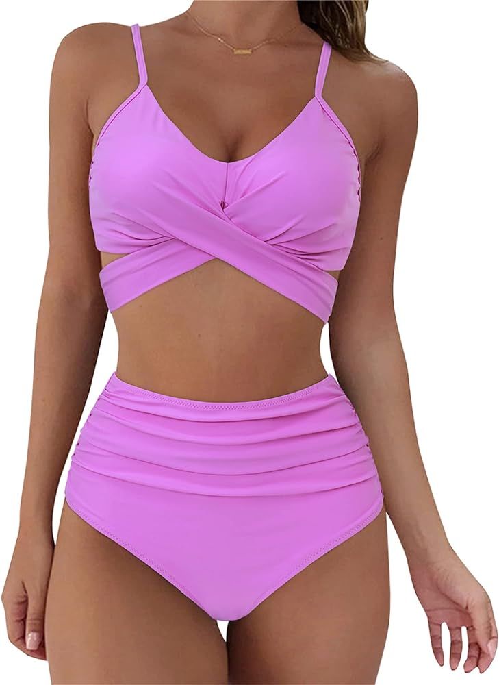SUUKSESS Women Wrap Bikini Set Push Up High Waisted 2 Piece Swimsuits, Amazon Summer, Beach Style | Amazon (US)