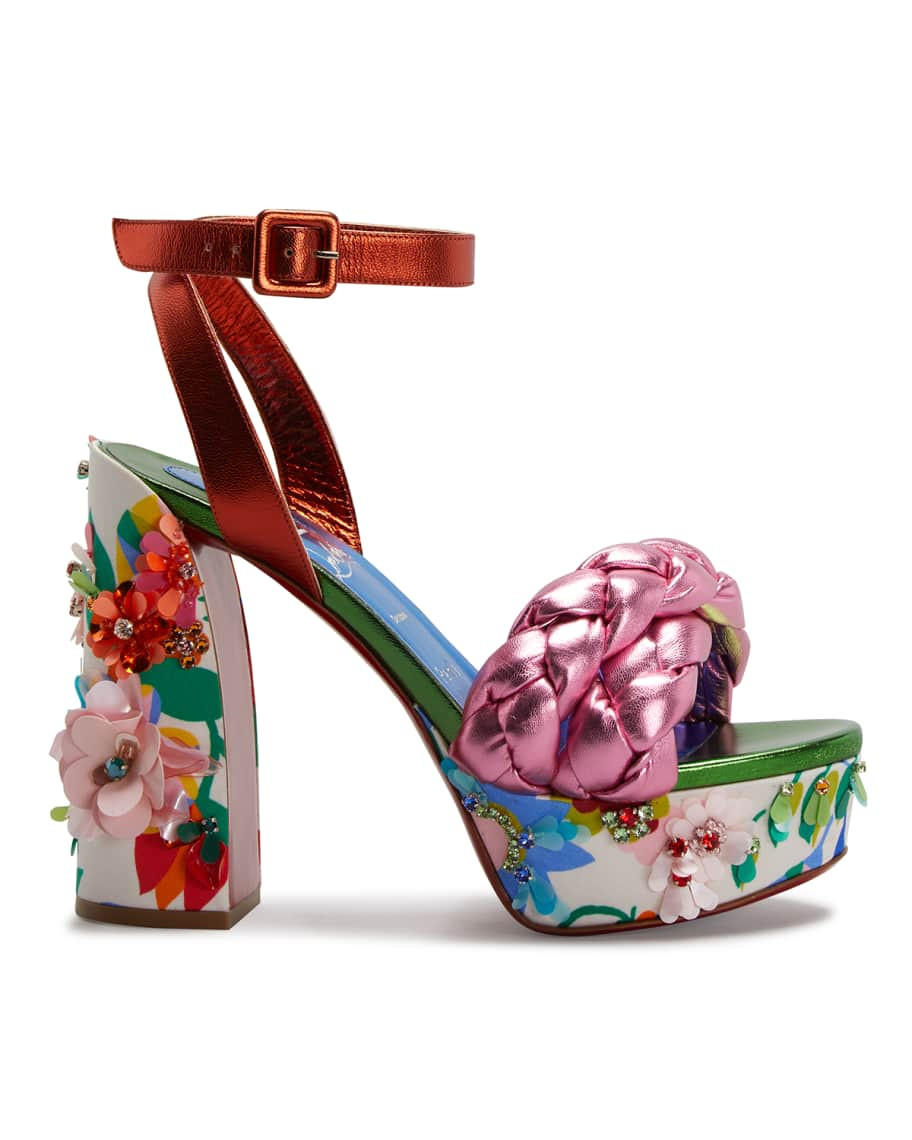 Christian Louboutin Movida Brio Bloomy Red Sole Platform Sandals | Neiman Marcus
